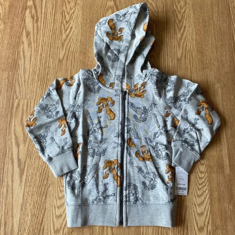 Carters Transformer Robot Print Zip Up Sweatshirt Gray Size 5
